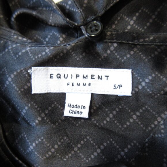 NWT Equipment Luis in True Black Pearl Tie Neck Satin Silk Button Down Shirt S - Picture 10 of 10